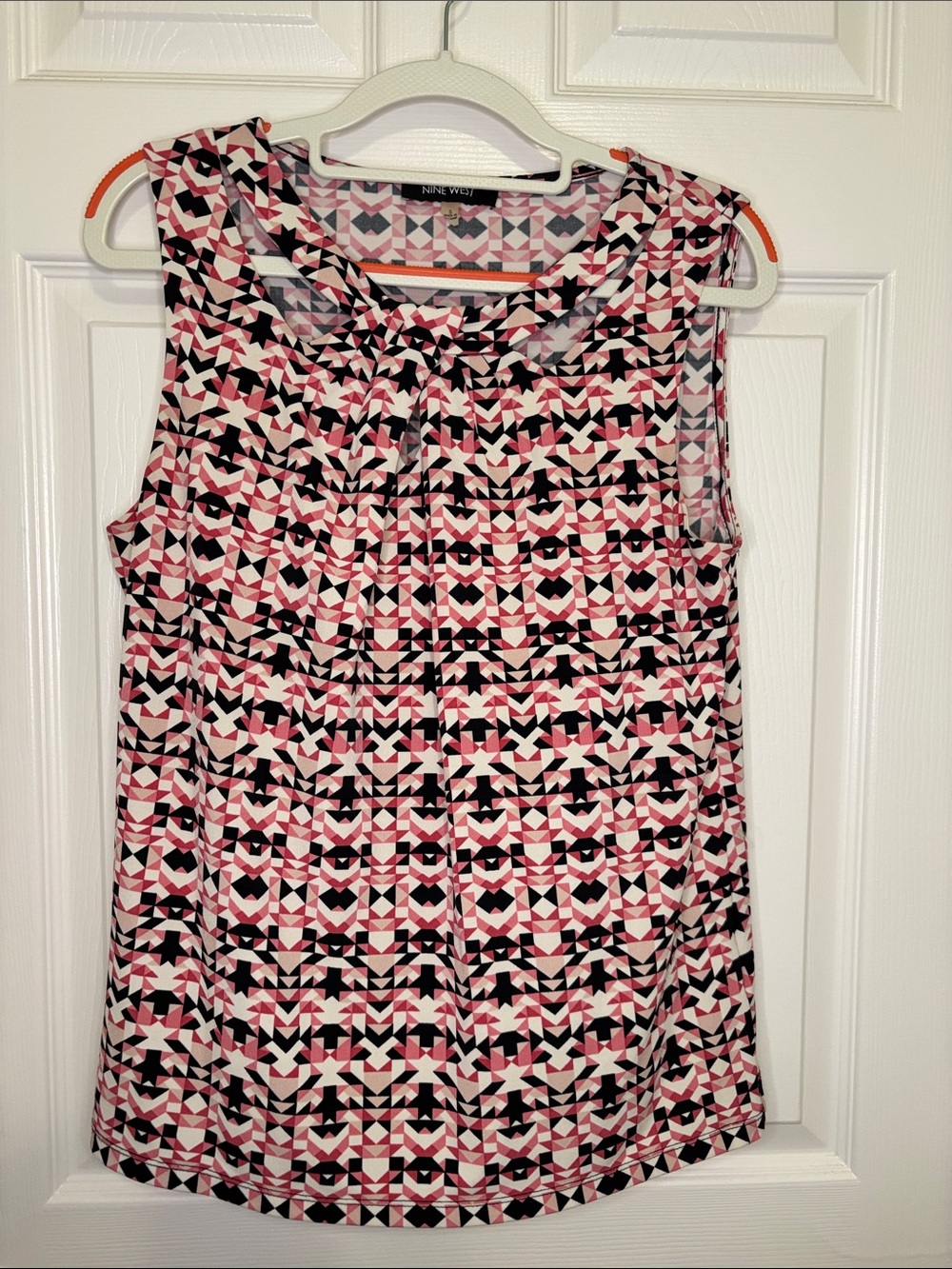 Nine West Pink, Black & White Geometric Sleeveless Top Size S